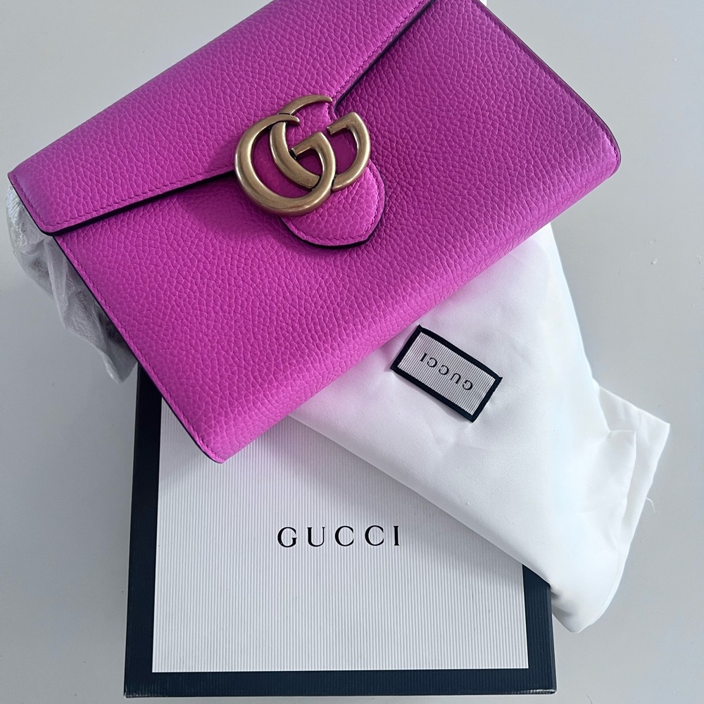 Gucci Fuchsia Leather Clutch with Gold Accent
